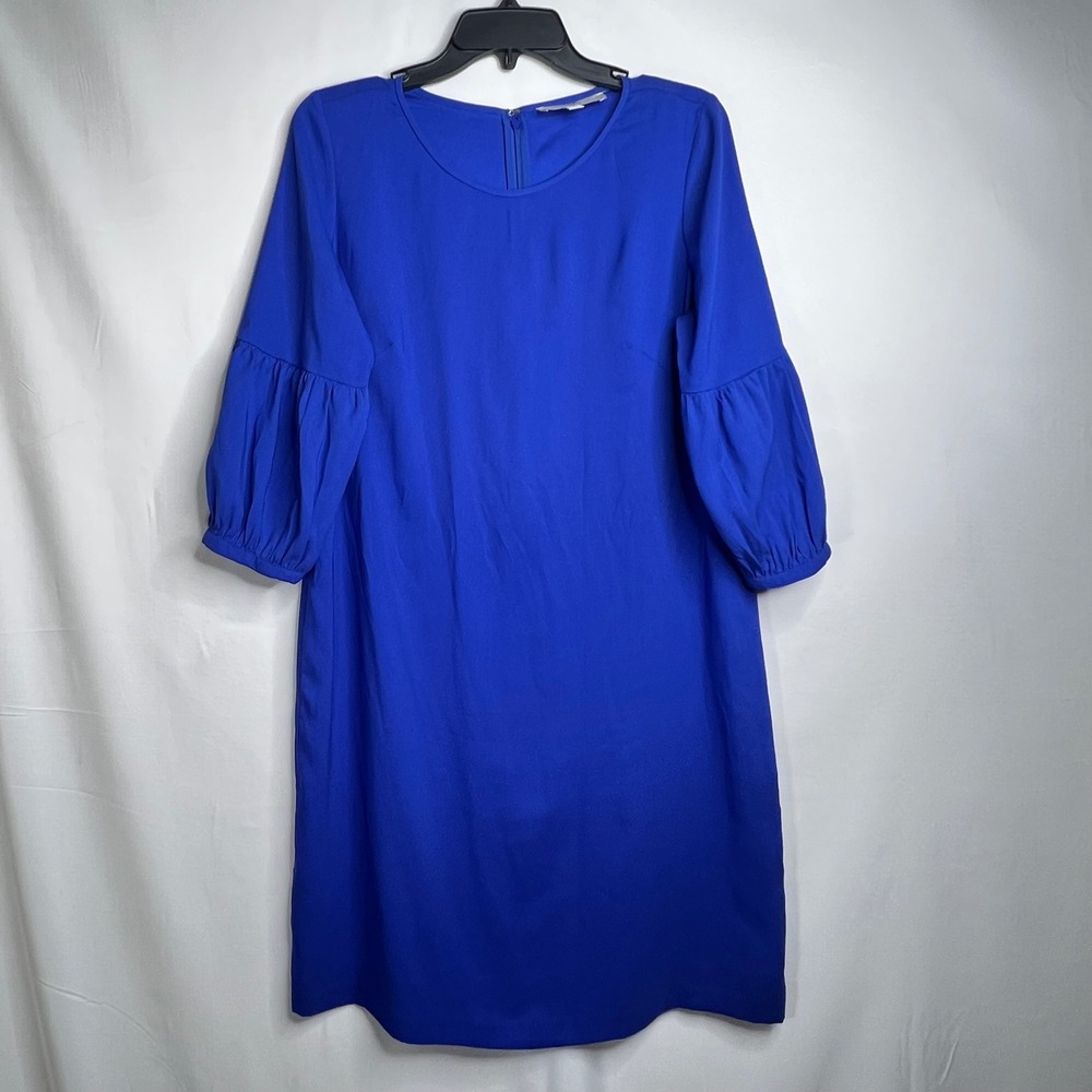 LOFT Blue Shift Dress 12P Puff Sleeve Career Workwear Chic Luminous Blue Classic